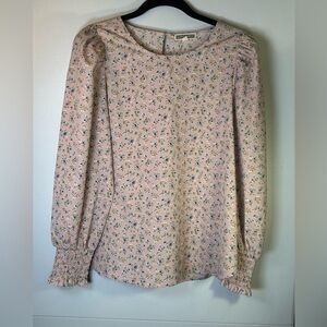 Anthropologie Brand Pleione- Pink Floral Long Sleeve Blouse. Size Medium